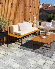 Garden Lounge Set with Table 4 Seater GIAVENO Acacia Wood Off-White_994154