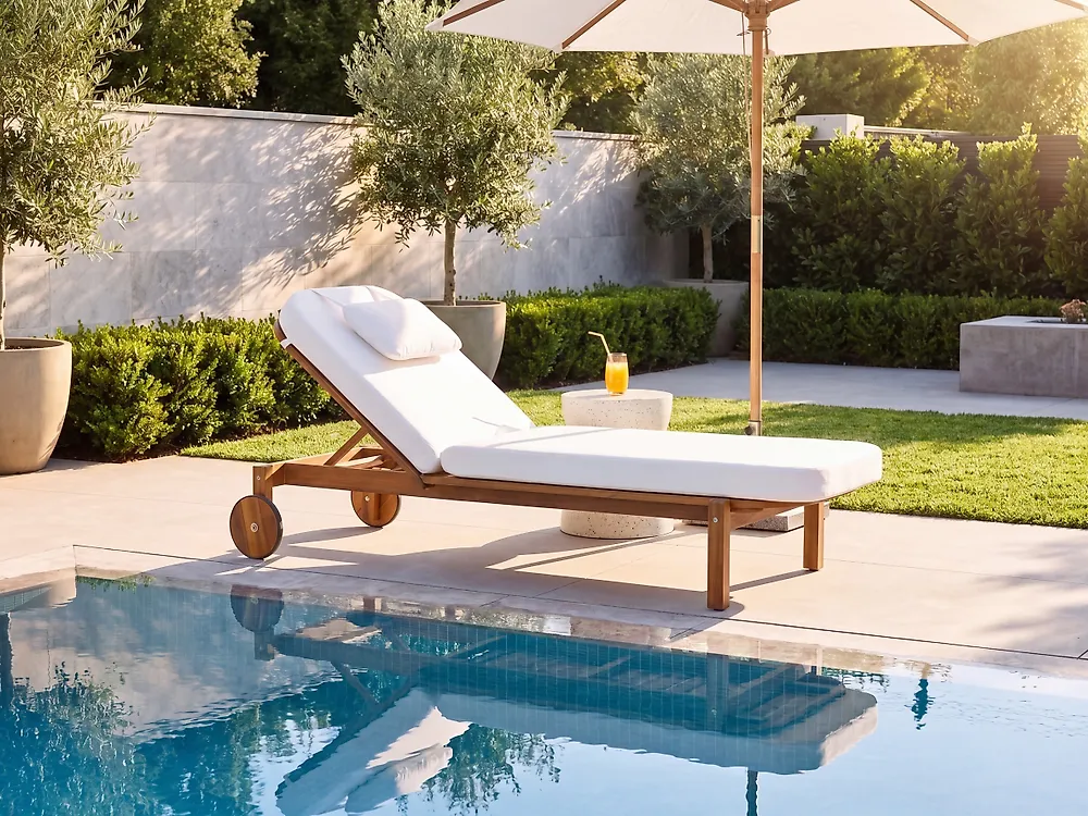 Sonnenliege mit Kissen LATERZA  mit Relaxfunktion zertifiziertes Akazienholz Weiß_1165851