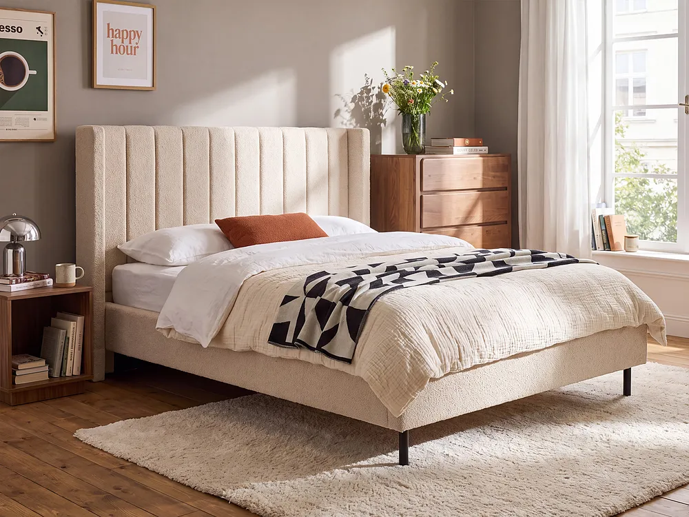 Bett mit Lattenrost Bouclé VILLETTE 140 x 200 cm Beige_1153760