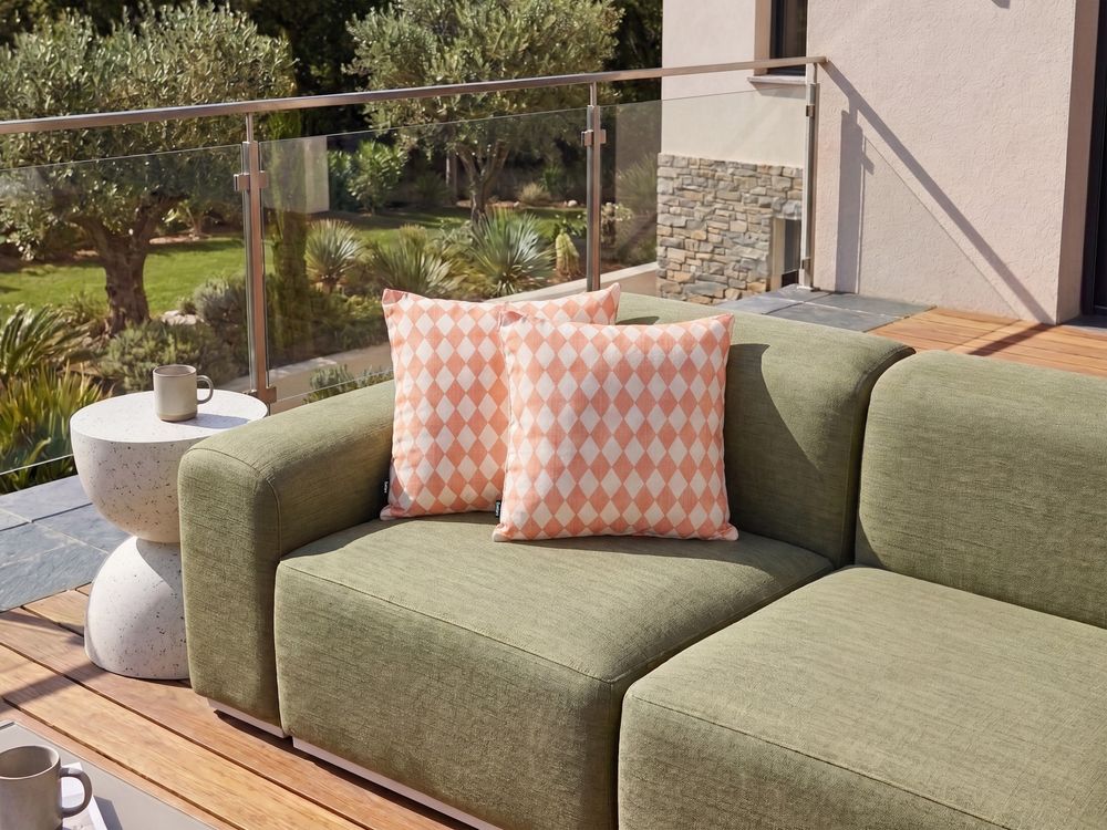 Gartenkissen 2er Set GREVILLEA Kariertes Muster 45 x 45 cm Hellrot