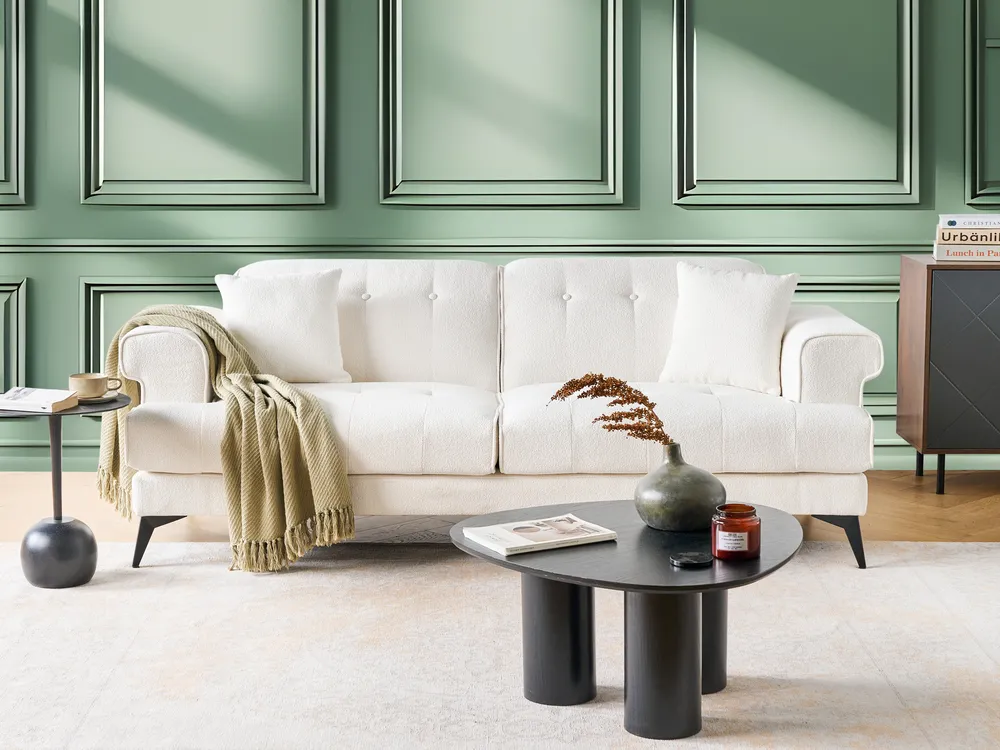 Sofa 3 Seater SKIVE Boucle White