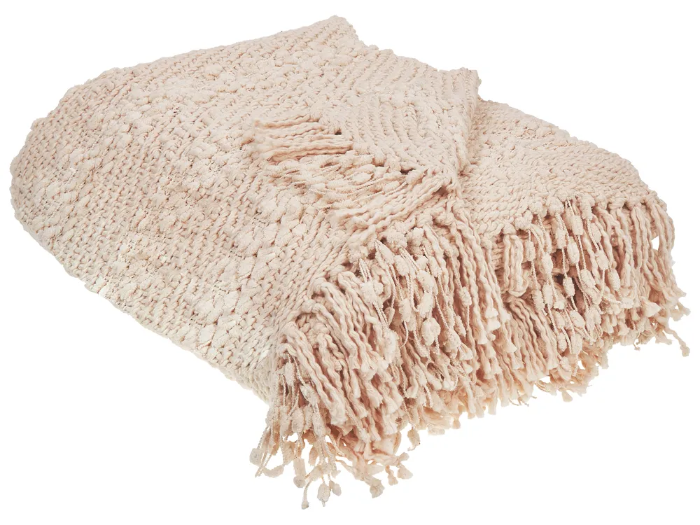 Blanket VELLA Cotton 200 x 220 cm Light Beige_939546