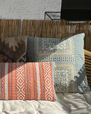 Dekokissen 2er Set INULA 30 x 50 cm Baumwolle Orange Geometrisches Muster_986718