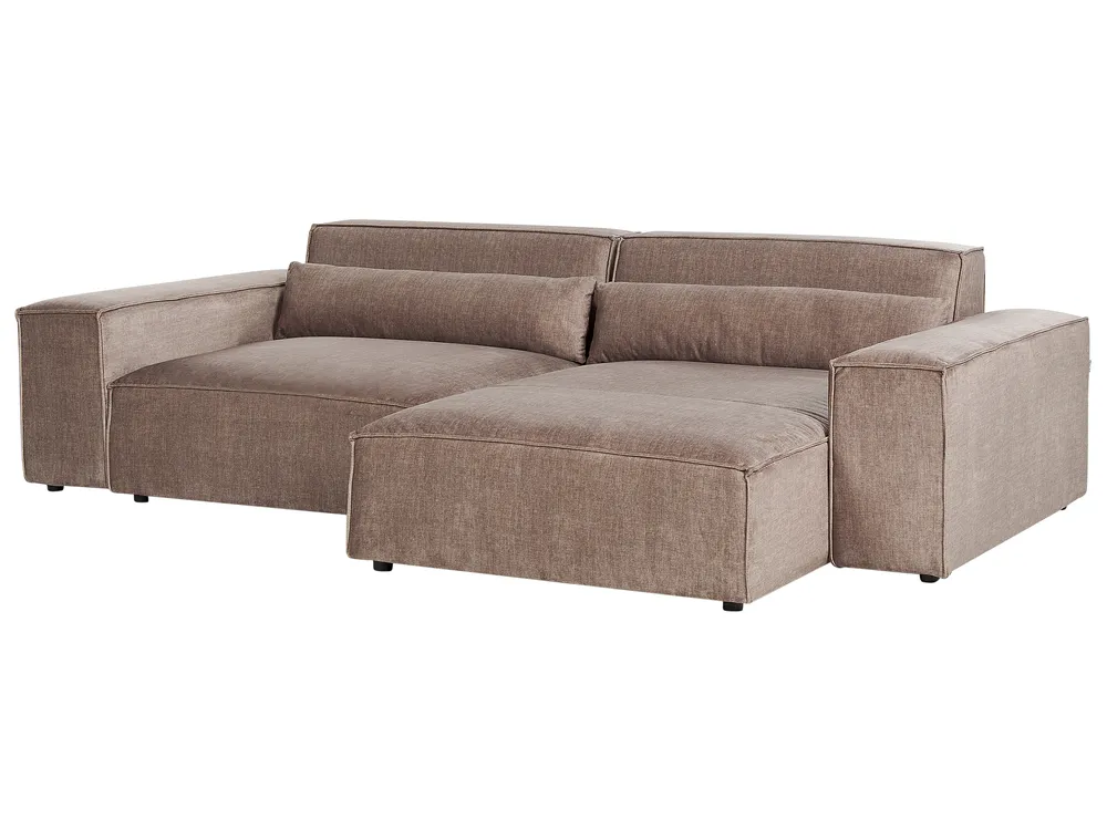 Modul Ecksofa 3-Sitzer HELLNAR mit Ottomane Stoff Hellbraun linksseitig_912323