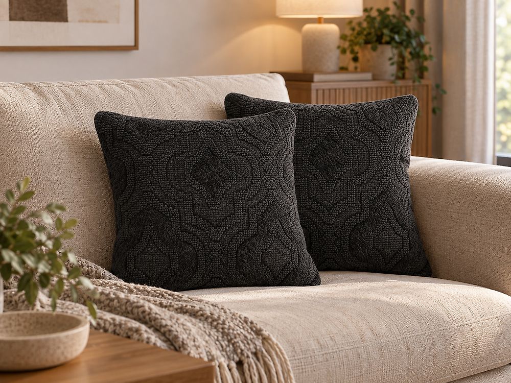 Throw Cushion PAIKA 45 x 45 cm Cotton Dark Grey Ikat