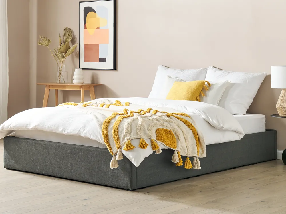 Ottoman Bed without Headboard DINAN Fabric Dark Grey 160 x 200 cm (EU King Size)