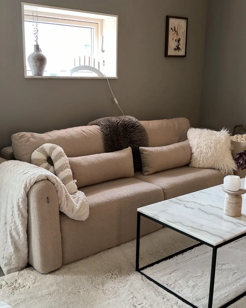 Sofa Bed 3 Seater VAXHOLM with Storage Boucle Light Beige_1047267
