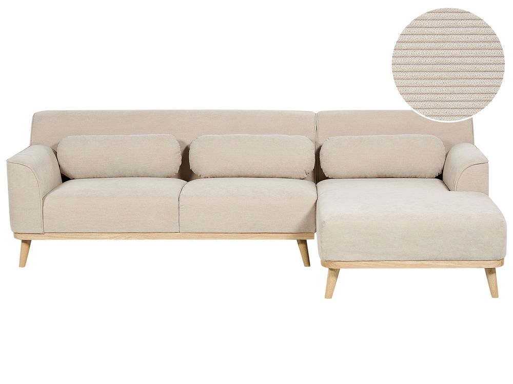 Corner Sofa 3 Seater SIMOS Corduroy Light Beige Left Hand