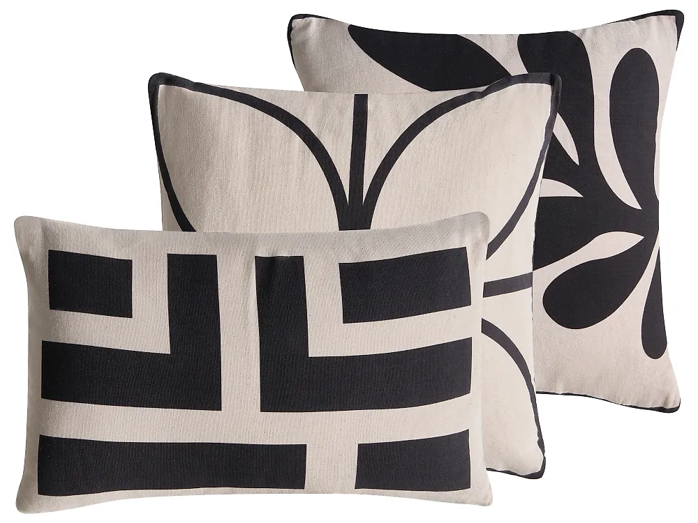 Dekokissen 3er Set AGATHIS 30 x 50 cm Baumwolle Schwarz / Beige Abstraktes Muster