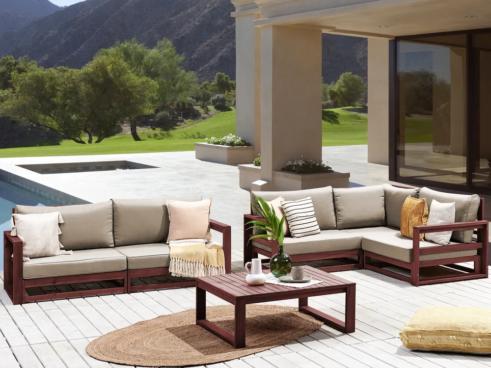 Lounge Set mit Tisch 4-Sitzer TIMOR modular Akazienholz Dunkelrot