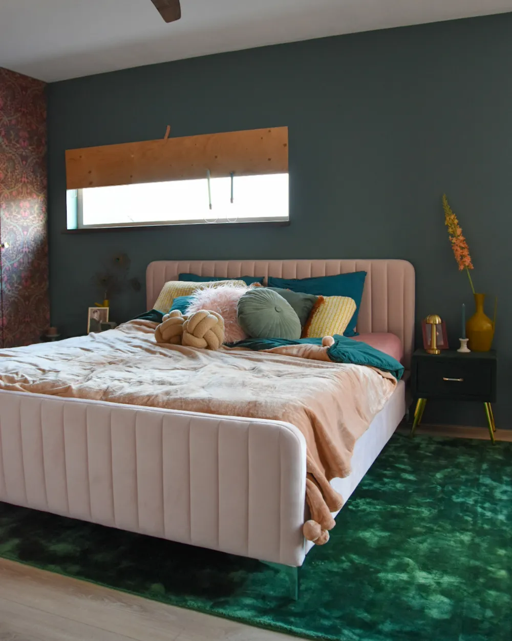 Bett mit Lattenrost Samtstoff LUNAN 180 x 200 cm Pastellrosa_982513