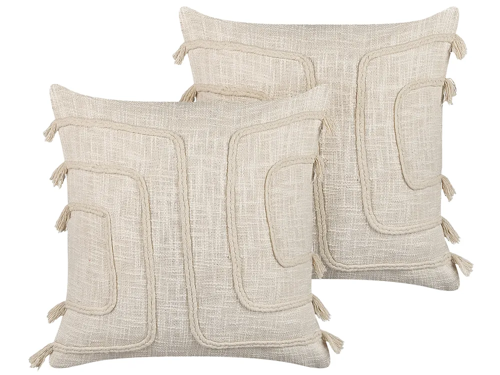 Dekokissen 2er Set PLEIONE 45 x 45 cm Baumwolle Hellbeige Geometrisches Muster