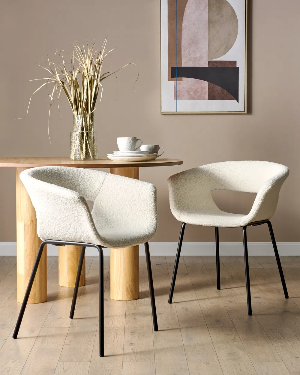 Esszimmerstuhl 2er Set ELMA Bouclé Cremeweiß