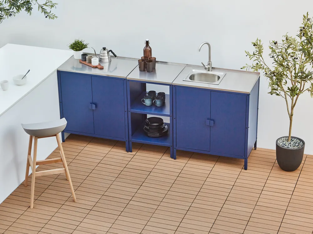 Outdoor-Küche 3er Set mit Spüle VILAMA Blau Metall