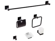 6-Piece Bathroom Hardware Set UVITA with Towel Bars and Hooks Black_989583