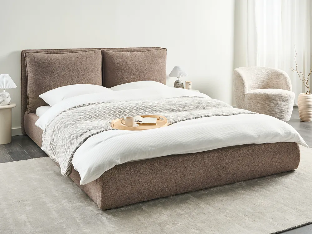 Bett mit Lattenrost Bouclé BAJONNA 160 x 200 cm Braun