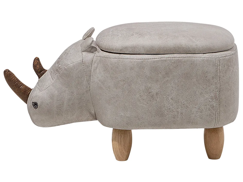 Tierhocker mit Stauraum RHINO Nashorn Kunstleder Hellgrau_710432