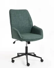 Office Chair CASTILE Faux Linen Dark Green_1169037