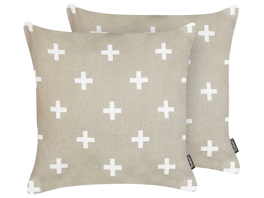Dekokissen 2er Set VELLEIA 45 x 45 cm Baumwolle Taupe Geometrisches Muster_1183944