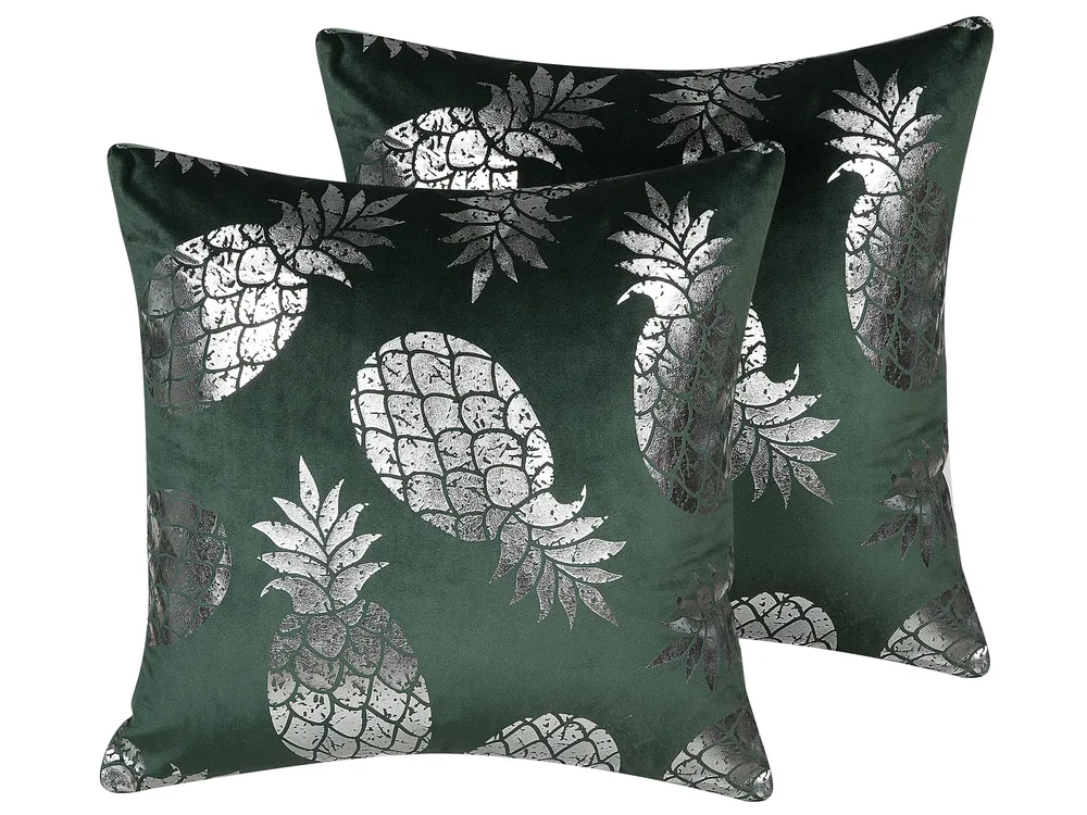Dekokissen 2er Set ASTILBE 45 x 45 cm Samtstoff Dunkelgrün Pflanzenmuster