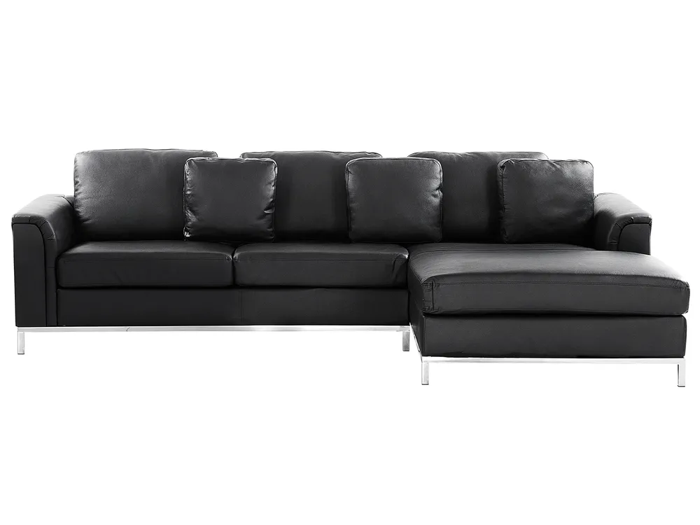 Ecksofa 4-Sitzer OSLO Echtleder Schwarz linksseitig