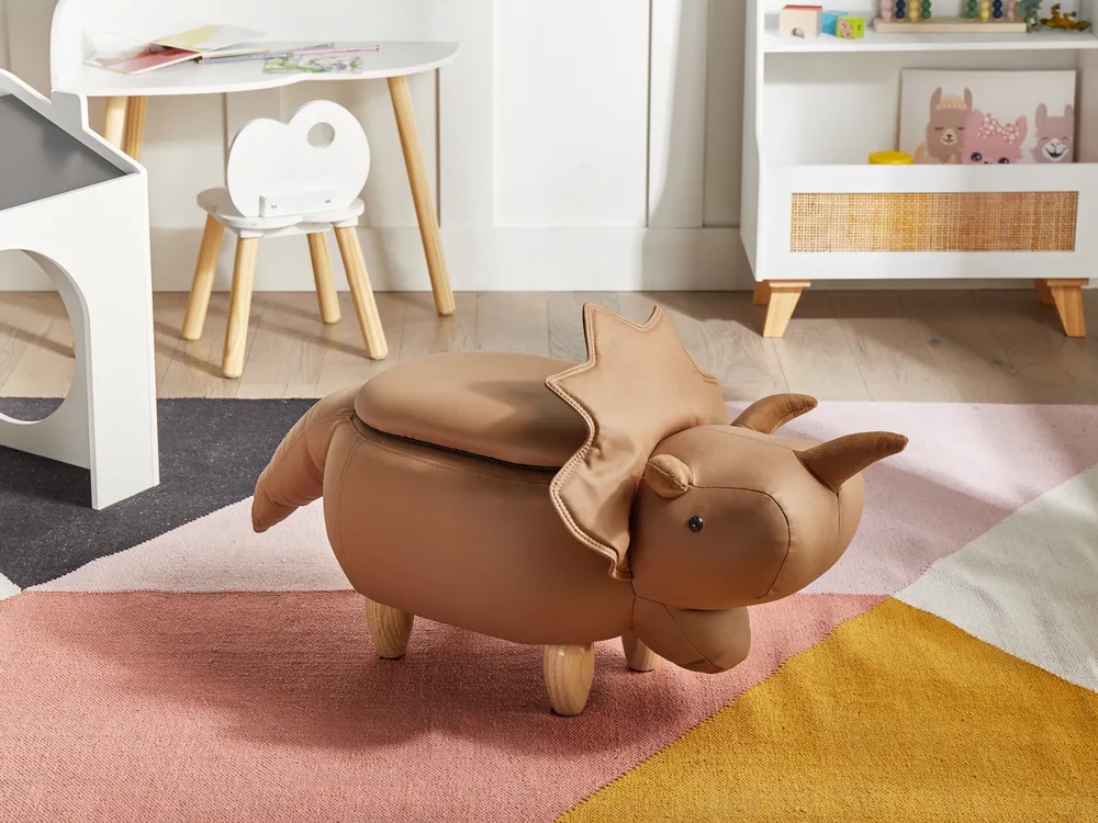 Tierhocker mit Stauraum TRICERATOPS Dinosaurier Stoff Braun