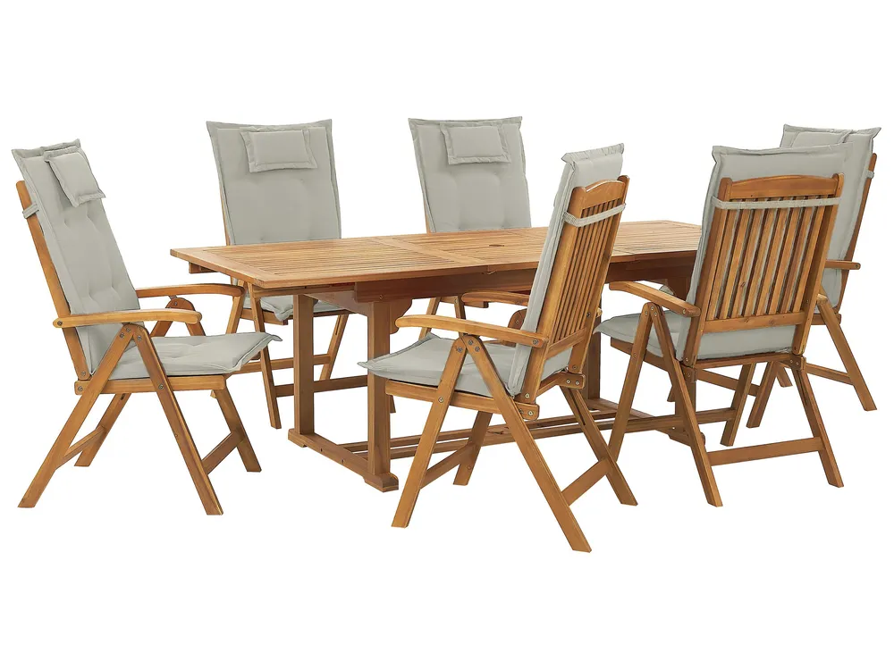 Gartenmöbel Set 6-Sitzer JAVA inkl. Kissen Akazienholz Taupe