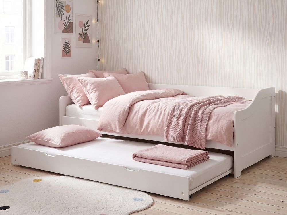 Trundle Bed Pine Wood LUNERAY 90 x 200 cm (EU Single) White