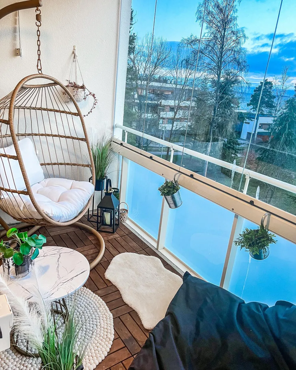 Hängesessel mit Gestell ALBA Polyrattan Naturfarben_874225