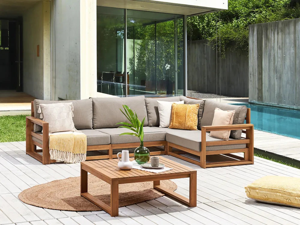 Garten Ecksofa mit Tisch 4-Sitzer TIMOR modular zertifiziertes Akazienholz Hellbraun linksseitig_858380