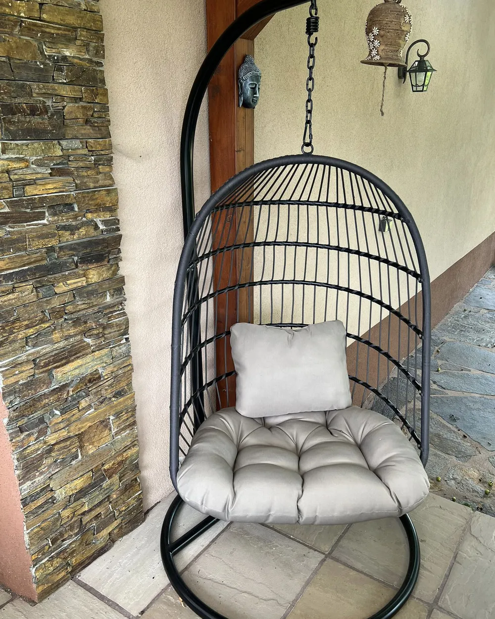 Hanging Chair with Stand ALLERA Metal Black_883866