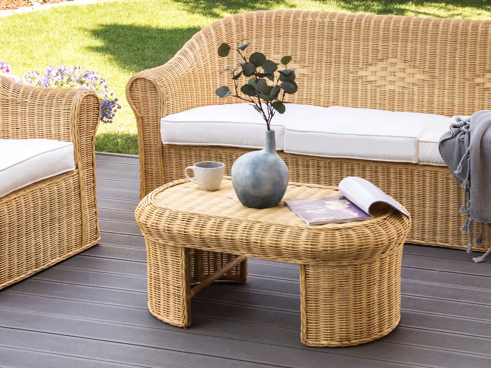 Outdoor Couchtisch LIVADEIA 60 cm 96 cm Rattan Naturfarben