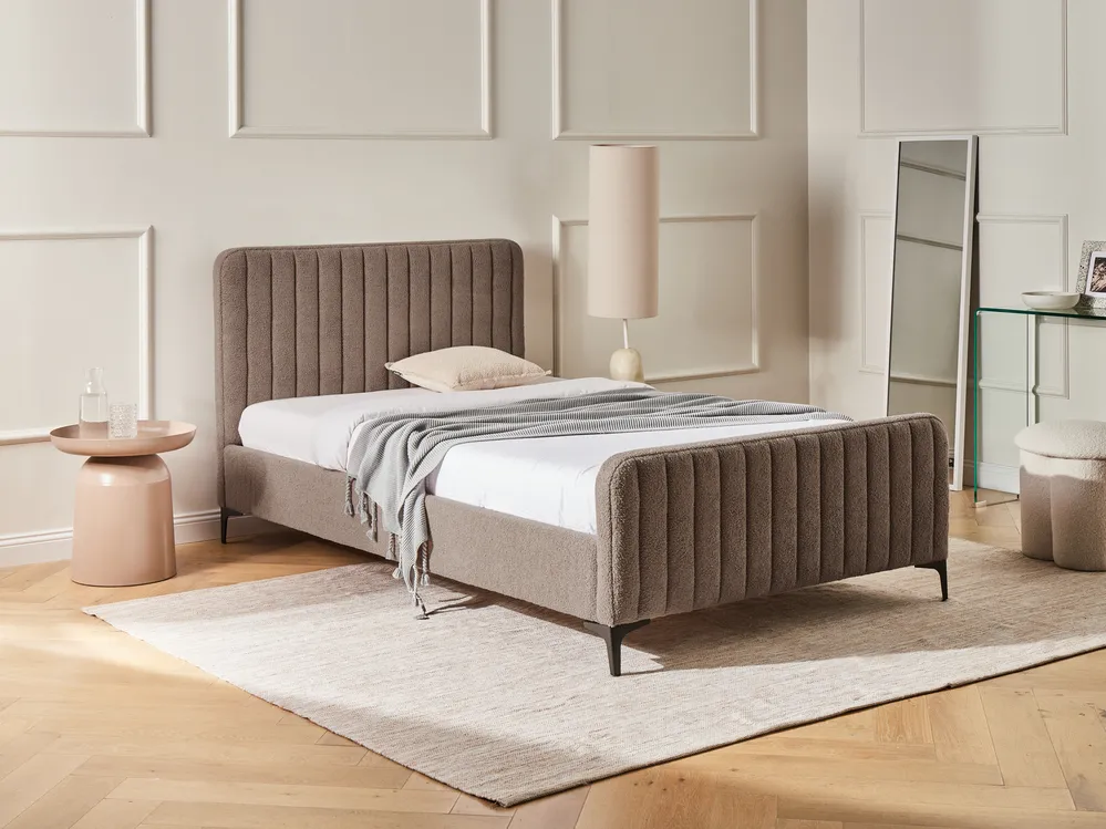 Bett mit Lattenrost Bouclé LUNAN 120 x 200 cm Taupe