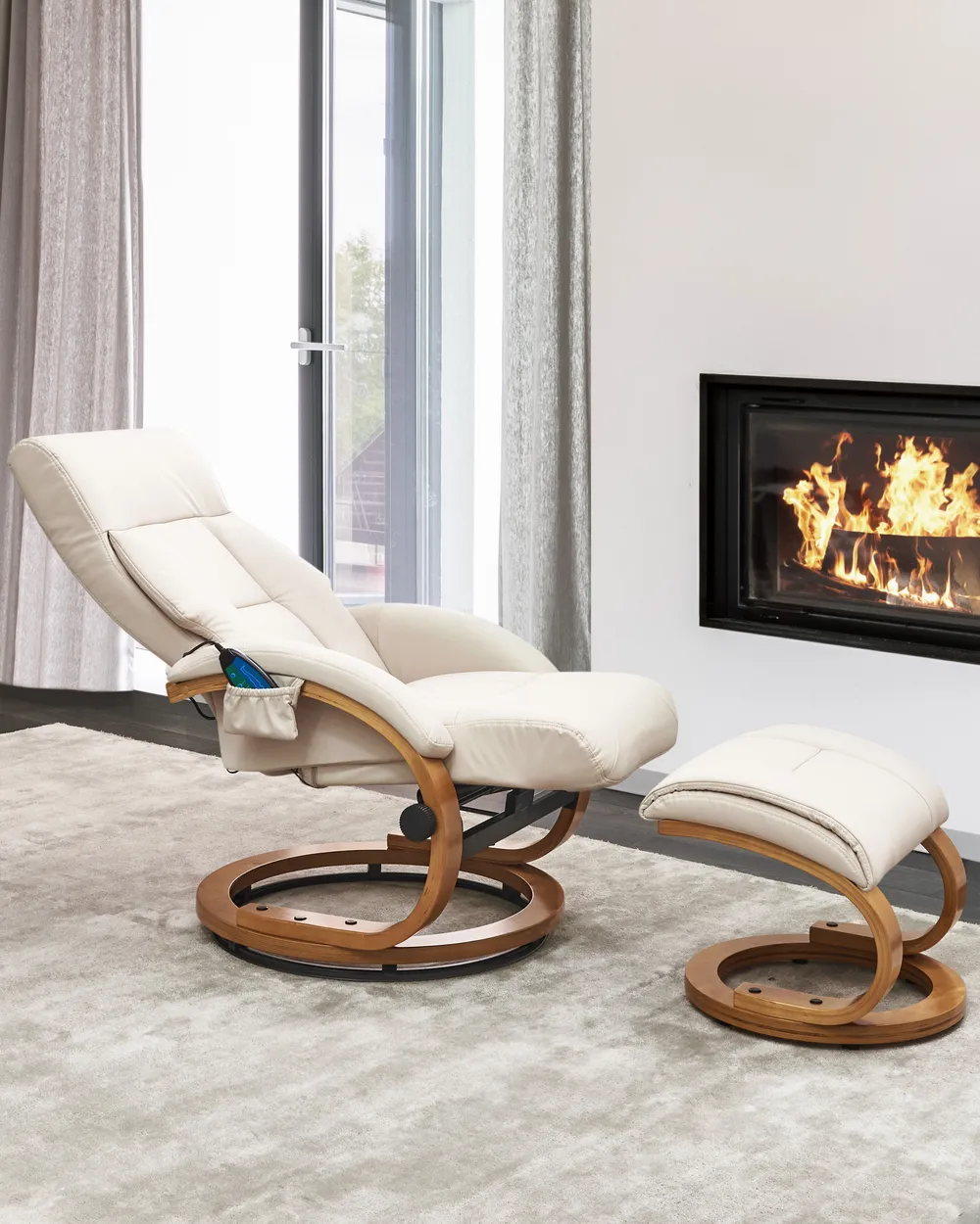 Massage Chair FORCE with Footstool Faux Leather Light Beige_965016