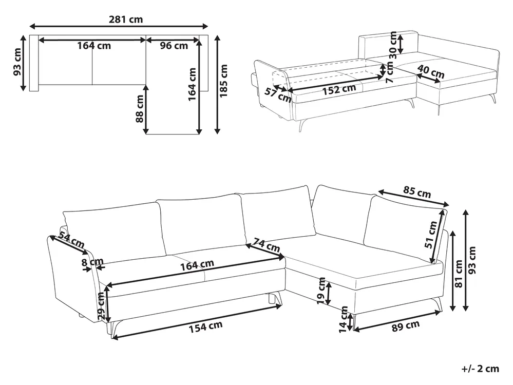 Eckschlafsofa 3-Sitzer KOGE mit Stauraum Stoff Grün linksseitig_1087931
