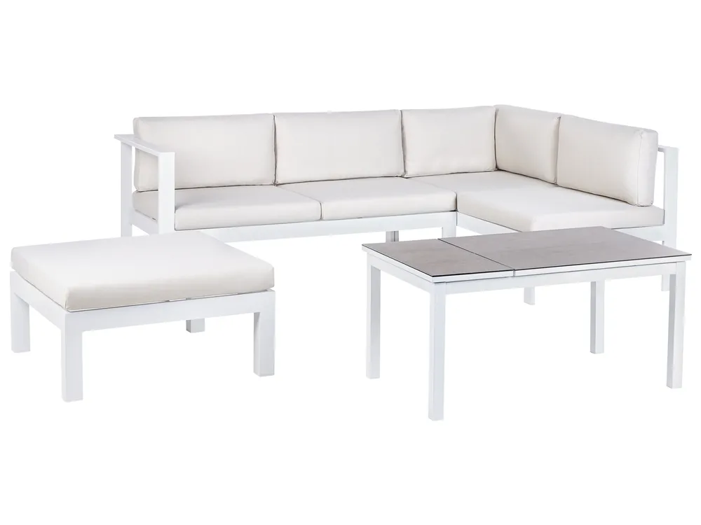 Garten Ecksofa mit Tisch 5-Sitzer MESSINA Metall Cremeweiß linksseitig_929604