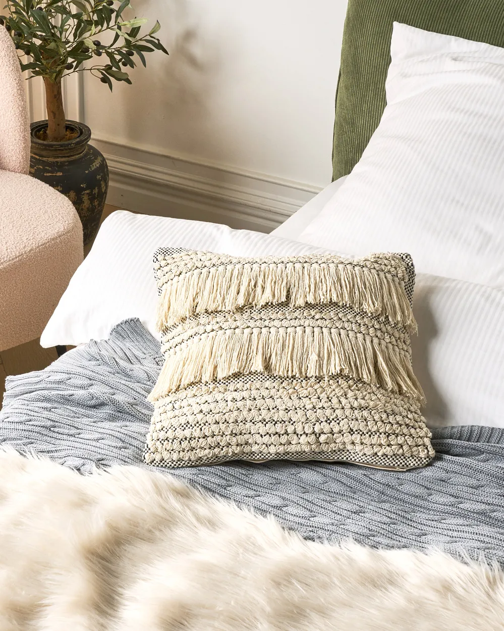 Dekokissen 2er Set IRESINE 45 x 45 cm Baumwolle Beige Geometrisches Muster_898754