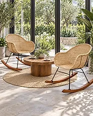 Set of 2 Rocking Chairs LAVINIO Rattan Natural_1185225