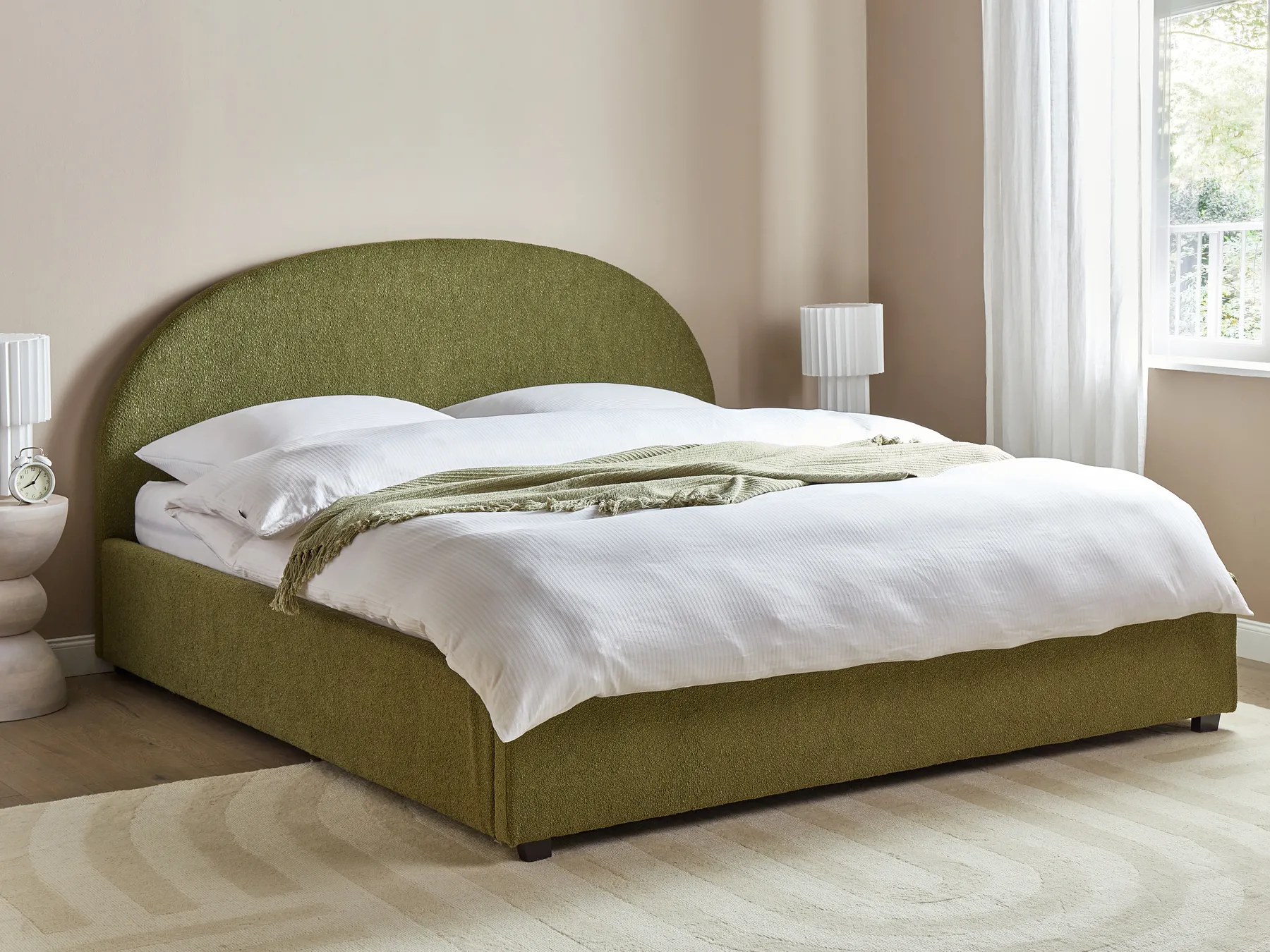 Bett mit Stauraum VAUCLUSE Bouclé Olivgrün 180 x 200 cm_913153