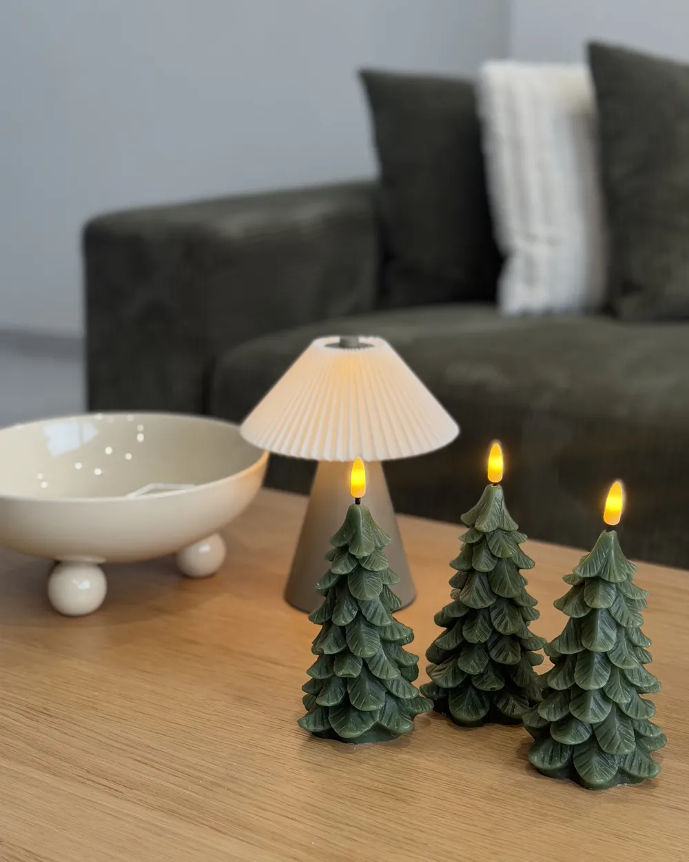 Set of 3 LED Candles VELOURA 16 cm Christmas Tree Green_1043088