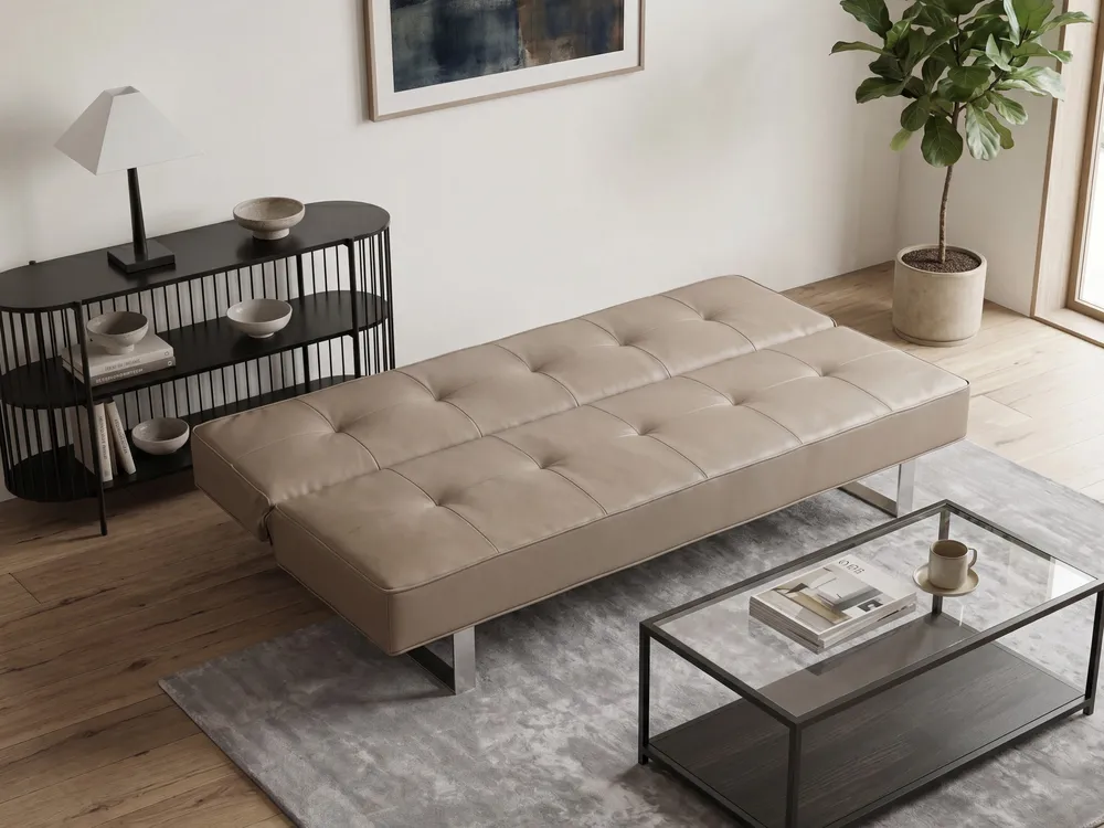 Schlafsofa 3-Sitzer DERBY Kunstleder Beige_1085437
