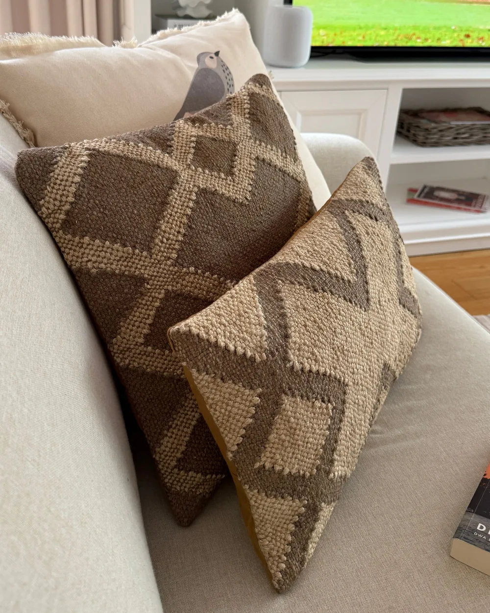 Dekokissen 2er Set GOPI 30 x 50 cm Jute Beige Geometrisches Muster_1183302