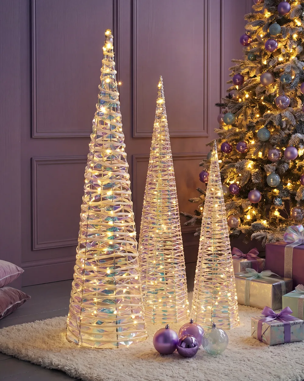 Weihnachtsdekoration 3er Set LED SONDER 40/60/80 cm Weihnachtsbaum Weiß_1141697