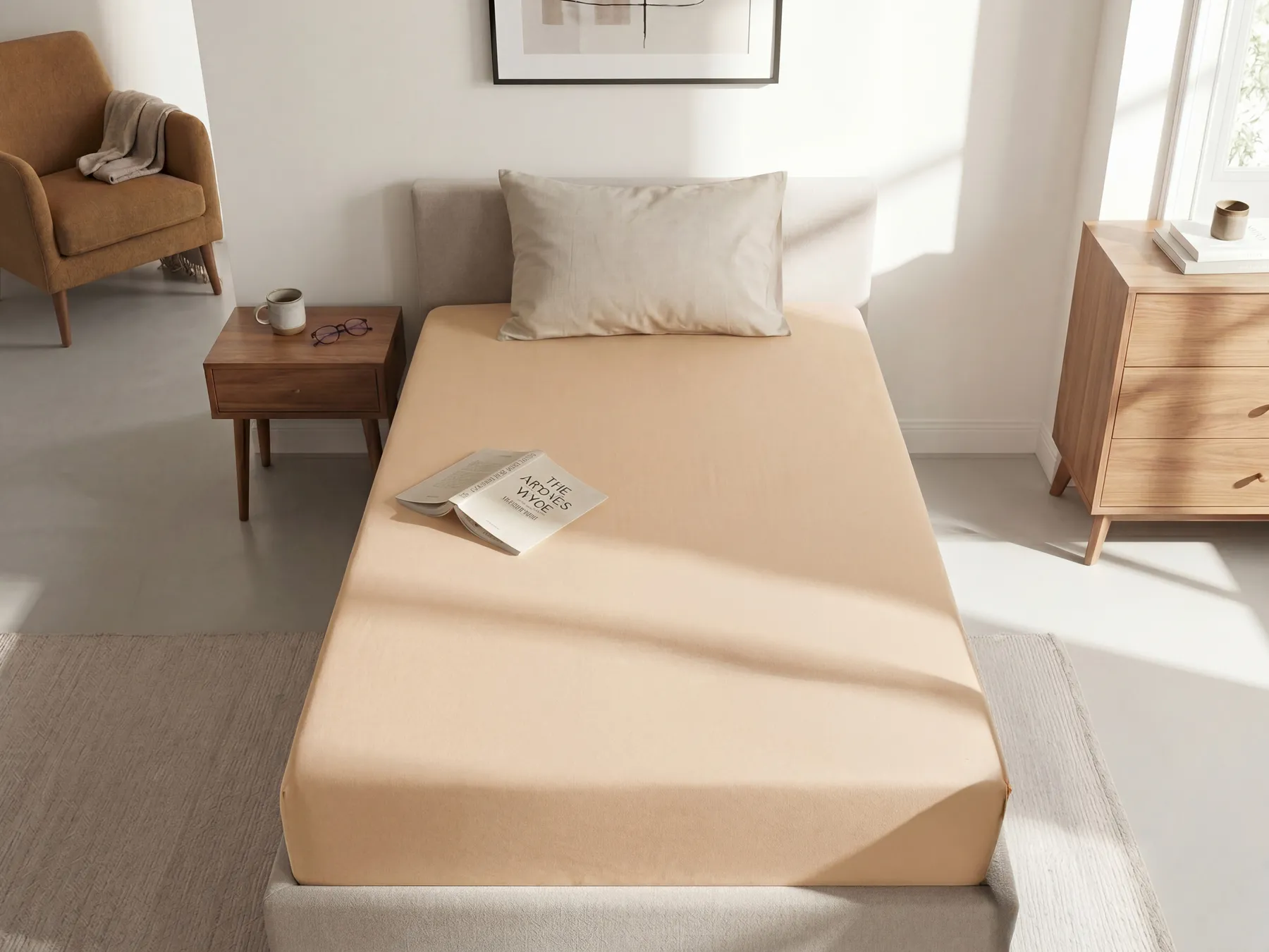 Spannbettlaken JANBU 90 x 200 cm Baumwolle Beige_845908