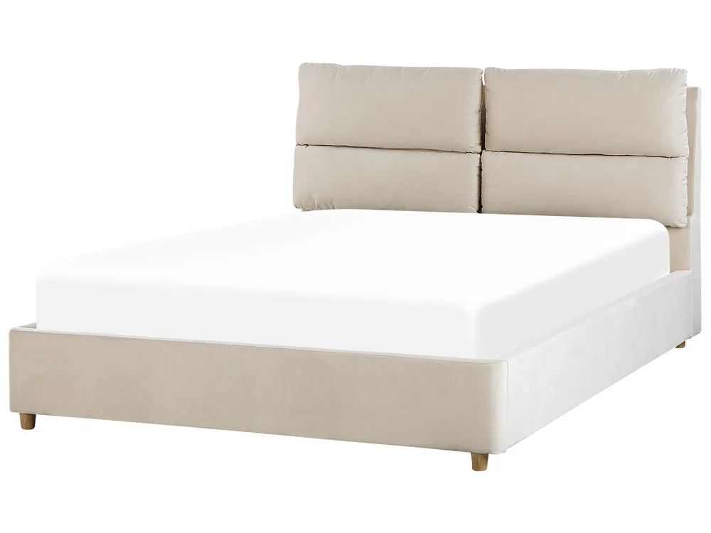 Bett mit Stauraum BATILLY Samtstoff Hellbeige 140 x 200 cm_830080