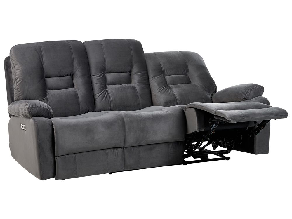 Electric Recliner Sofa 3 Seater BERGEN Velvet Dark Grey