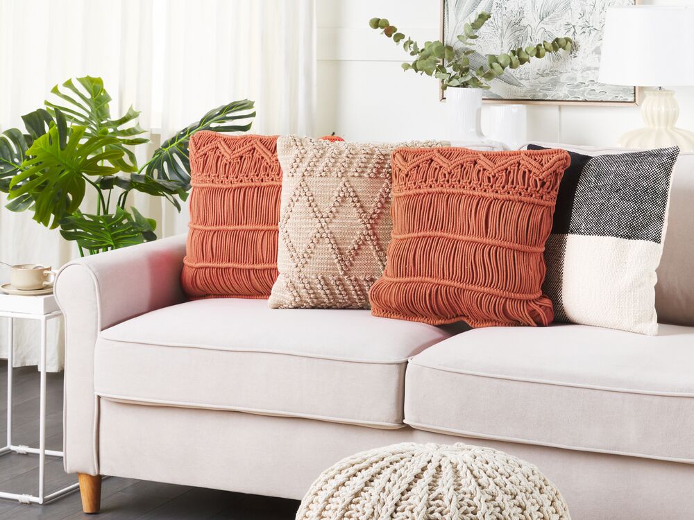 Throw Cushion AKKOY 45 x 45 cm Cotton Orange Geometric Pattern
