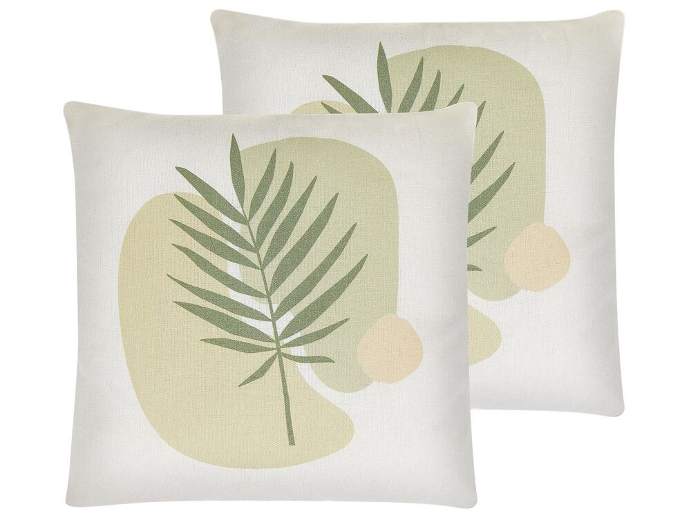 Set van 2 sierkussens MICROSORUM 45 x 45 cm Lichtgroen bladpatroon
