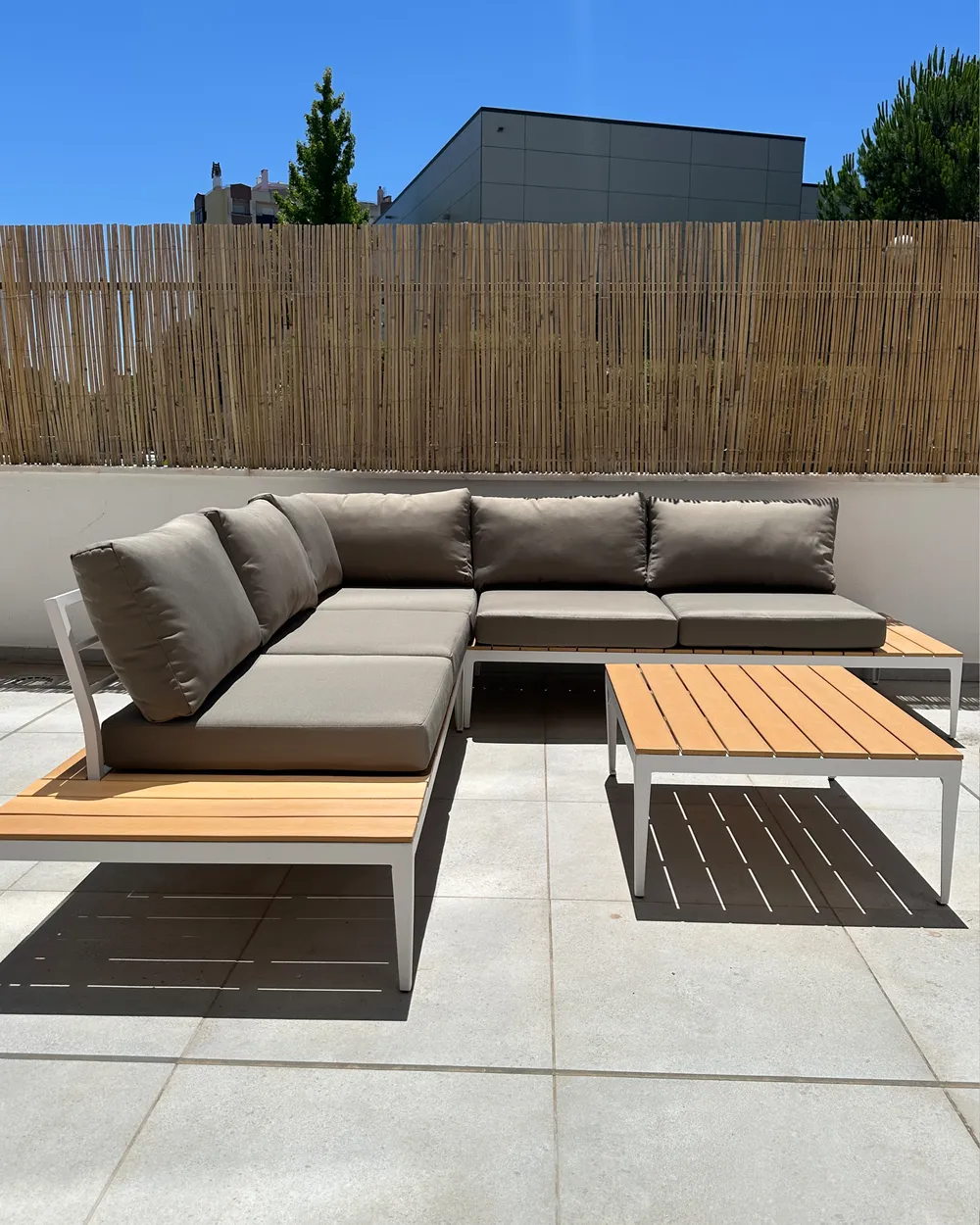 Garten Ecksofa mit Tisch 5-Sitzer POSITANO Grau_928842