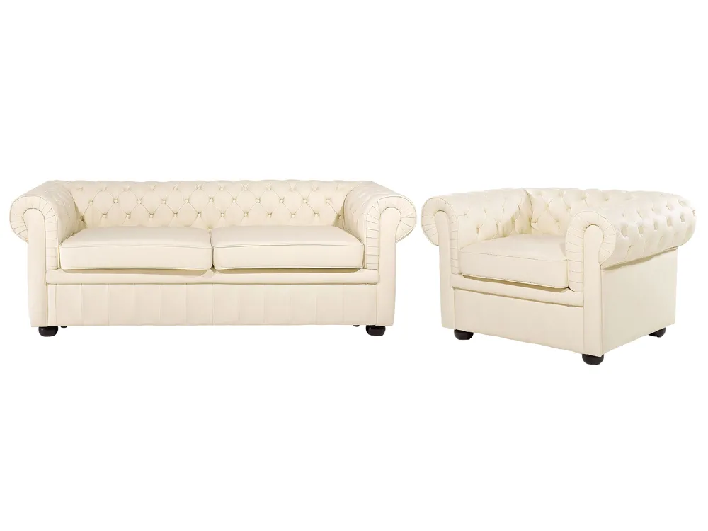 Sofa Set 4-Sitzer CHESTERFIELD Echtleder Hellbeige